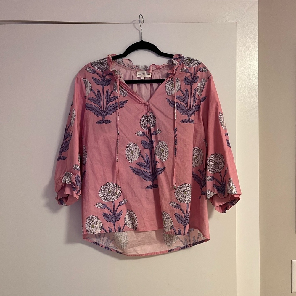 entro Pink Floral Tie-Detail Tunic Top